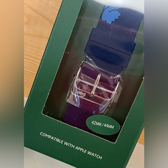 NWT Lacoste Apple Watch Band 42/44MM Blue Alligator Silver Hardware - Picture 4 of 9